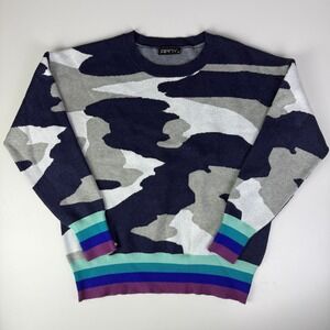 APNY Camo Crewneck Sweater XS Women's‎ Navy Gray Colorblock Hem